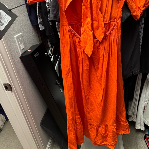 Orange Linen Maxi Dress with Open Back Tie - Picture 6 of 7